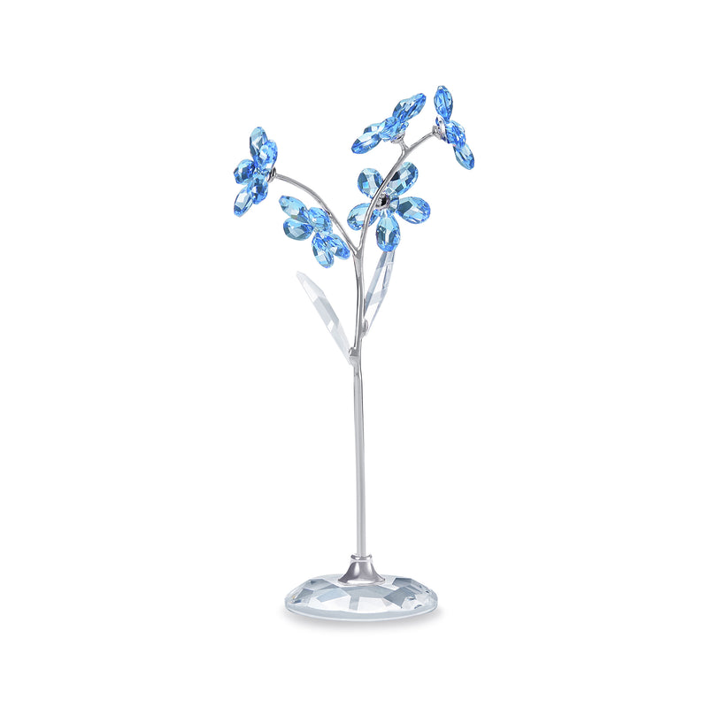Swarovski crystal forget-me-not flower figurine with blue blossoms on clear stem and round base
