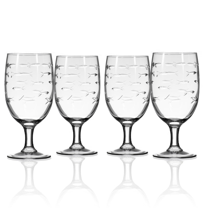 Rolf Glass School of Fish set of 4 iced tea glasses, clear glass with fish motif