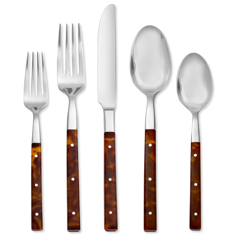5-piece stainless steel place setting with amber-brown handle in St. Laurent style
