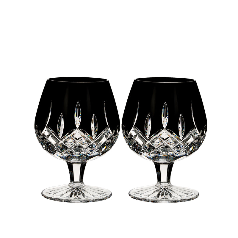 Waterford Crystal black Lismore brandy glasses, set of 2, faceted clear base
