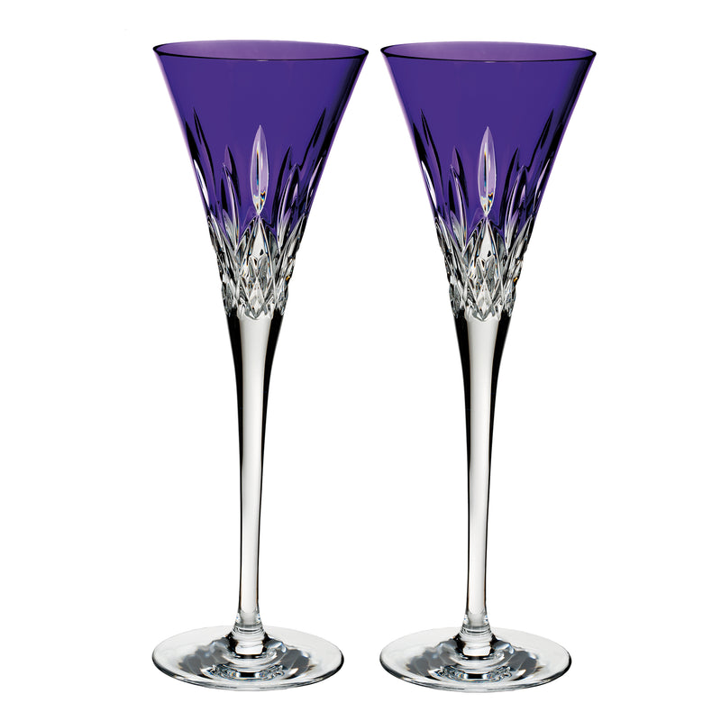Waterford Crystal purple Lismore flute glasses, set of 2, cut glass design