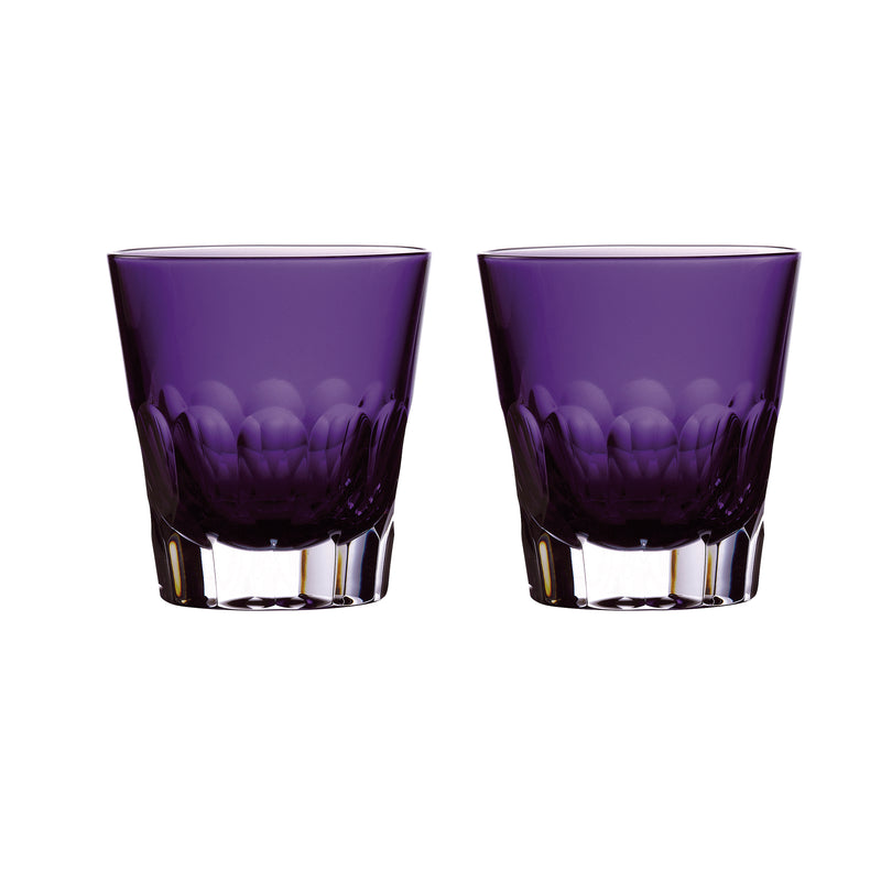 Waterford Crystal Icon set of 2 purple double old-fashioned glasses, faceted base