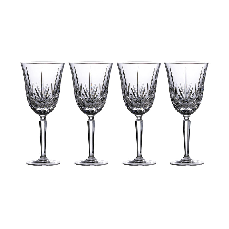 Set of 4 clear crystal goblet glasses with faceted cut pattern