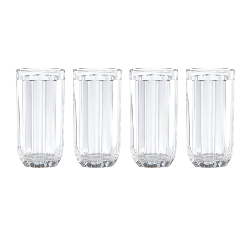 Set of 4 highball glasses: Kate Spade Park Circle clear fluted glass, straight sides
