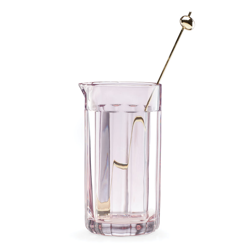Kate Spade New York rose cocktail carafe with stirrer; clear glass, pink base