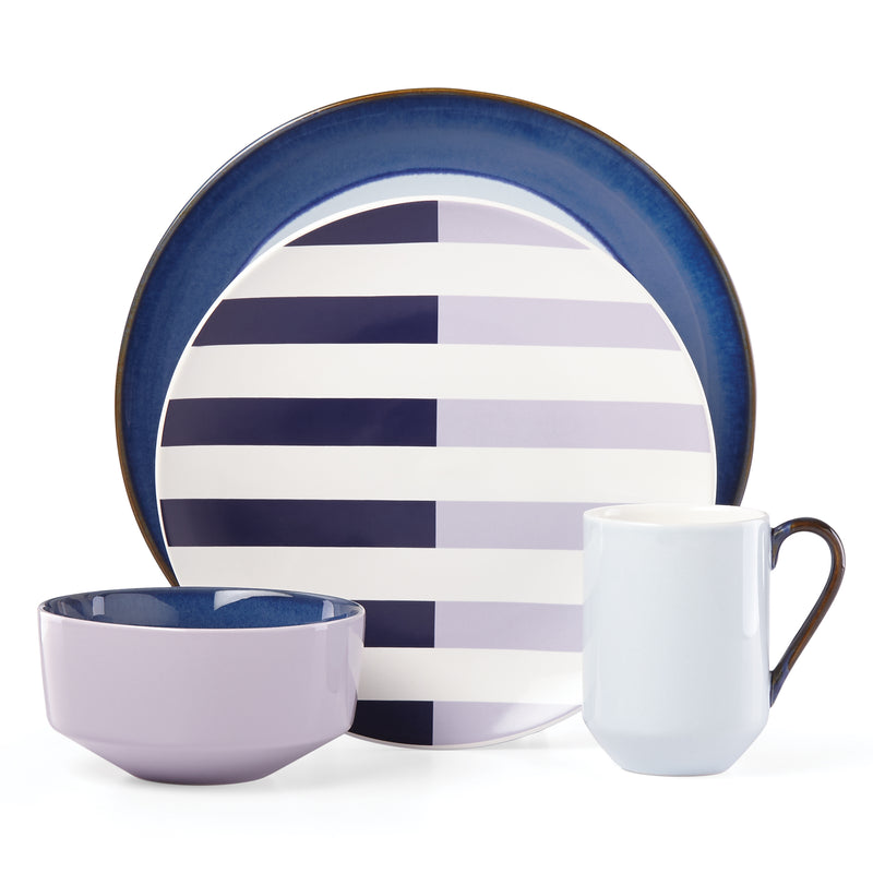 Kate Spade New York Nolita blue striped 4-piece place setting: plate, bowl, mug