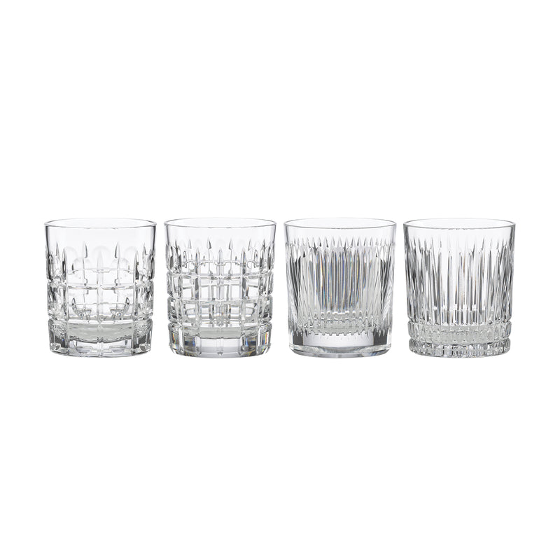 Reed & Barton set of 4 double old-fashioned glasses, clear glass with etched pattern