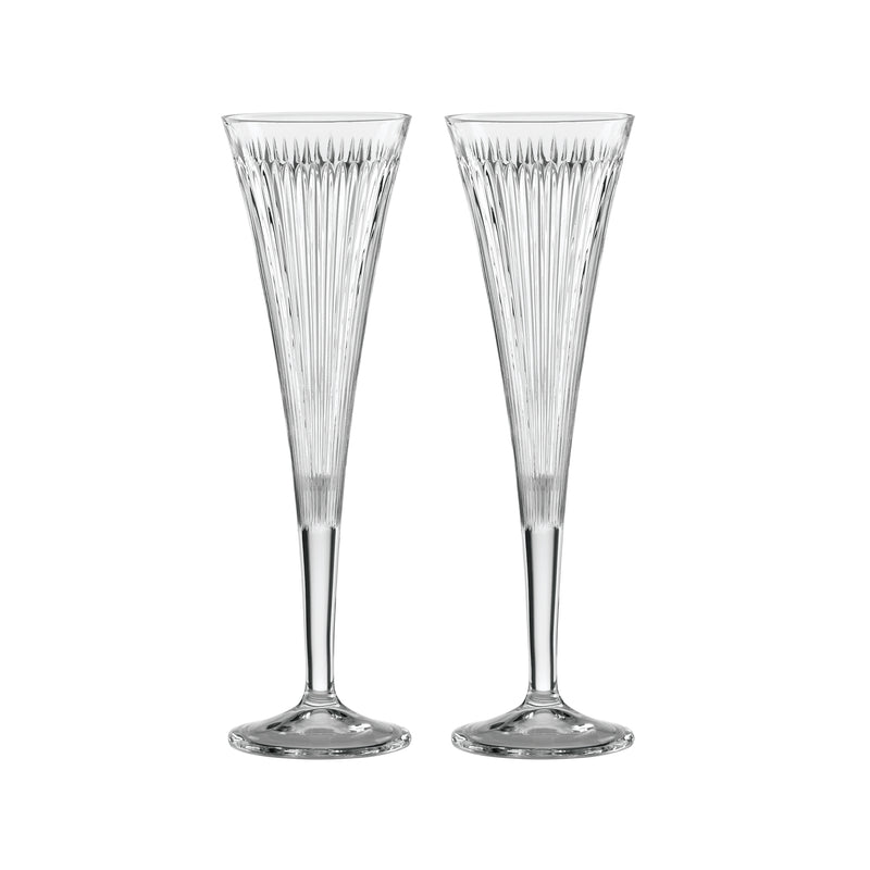 Reed & Barton champagne flutes set of 2, clear fluted glass, tall narrow shape