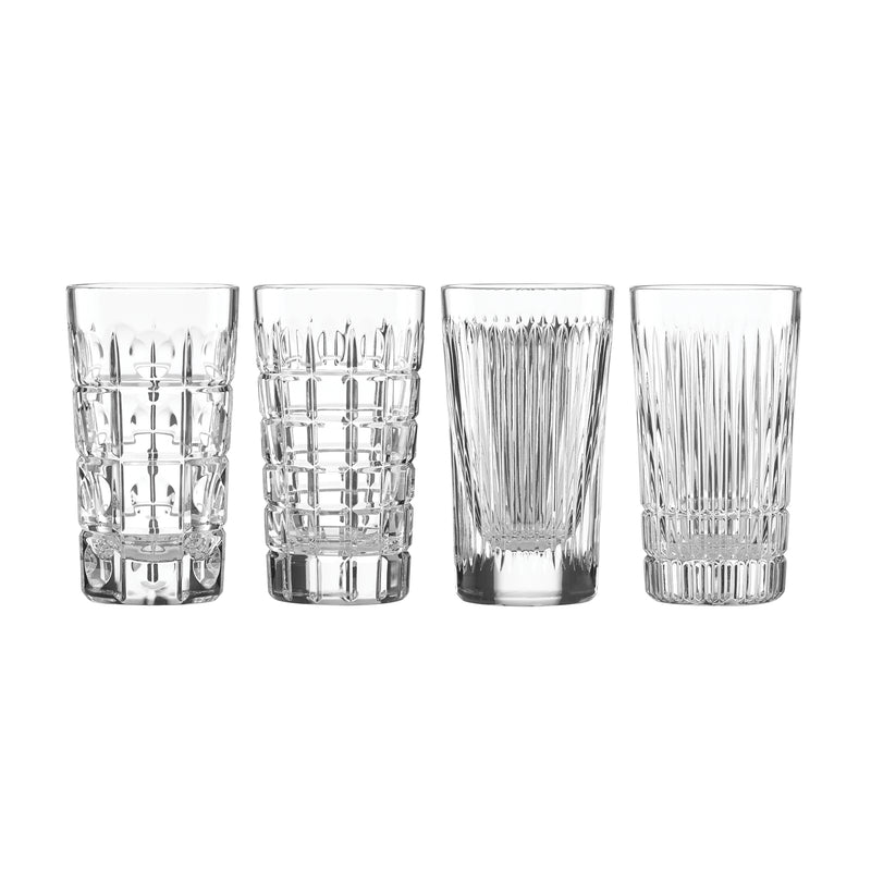 Reed & Barton New Vintage set of four clear highball glasses with cut/etched patterns
