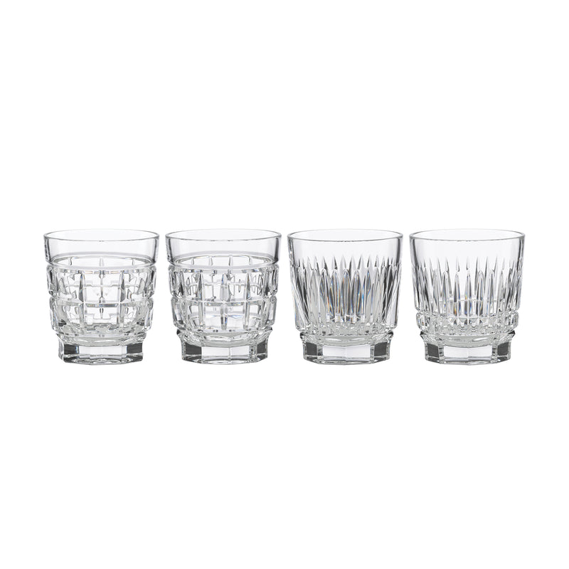 Reed & Barton New Vintage set of 4 clear cut whiskey glasses, faceted tumbler design