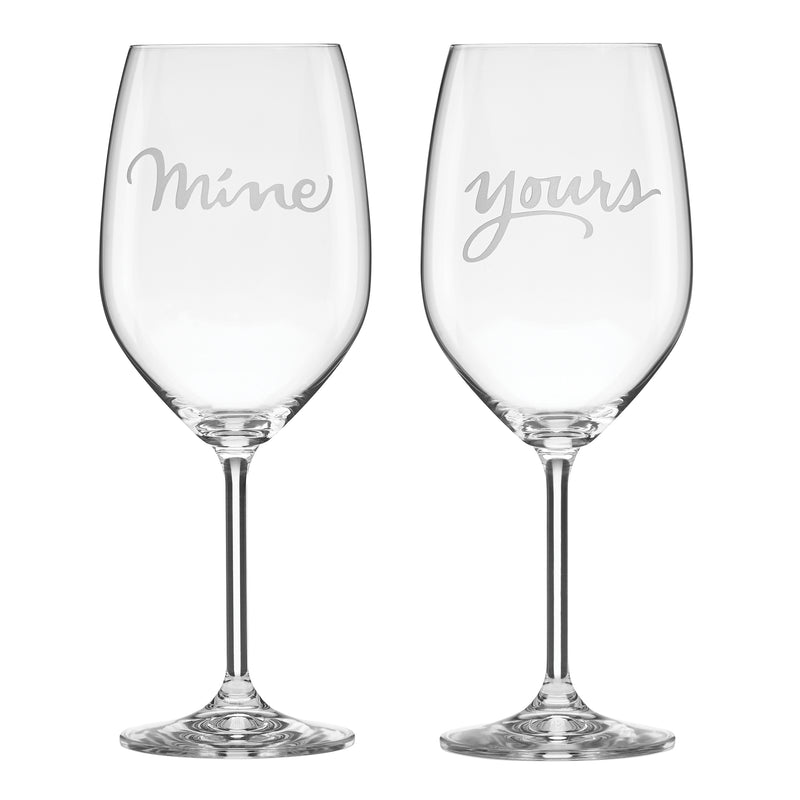 Kate Spade New York set of 2 wine glasses: Mine and Yours script