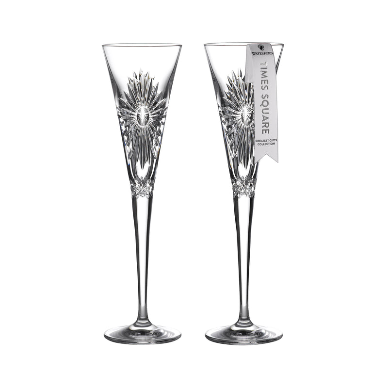 Waterford Crystal set of 2 clear cut-glass toasting flutes with starburst pattern