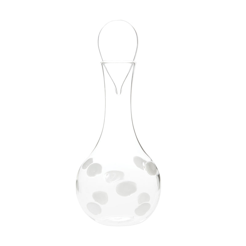 Vietri Drop frosted white glass decanter with narrow neck and round body