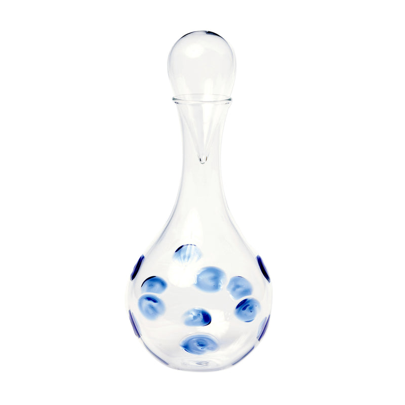 Vietri blue glass decanter, bulbous drop shape with blue circular dots