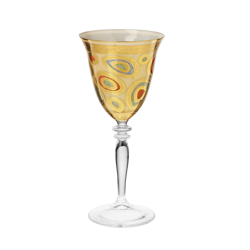 Vietri Regalia cream wine glass with gold-and-oval circular pattern
