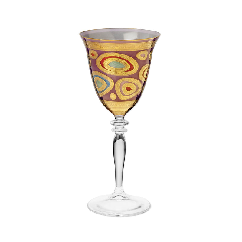 Vietri Regalia purple wine glass with gold and swirl pattern
