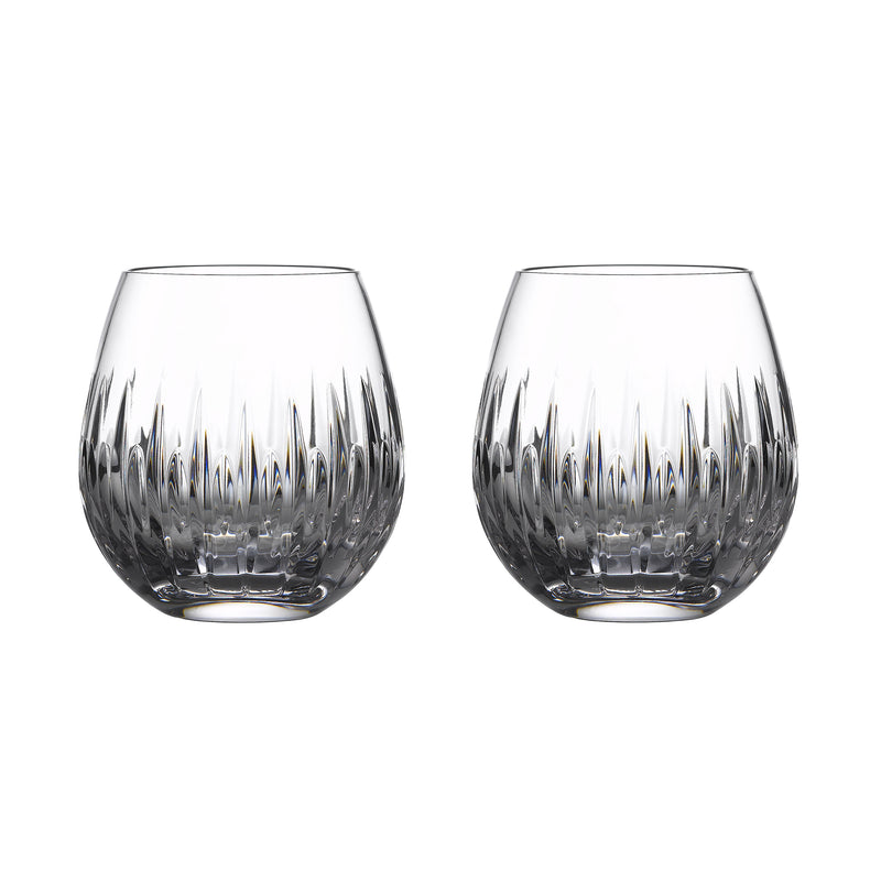 Waterford Crystal Mara set of 2 stemless wine glasses with faceted cut pattern