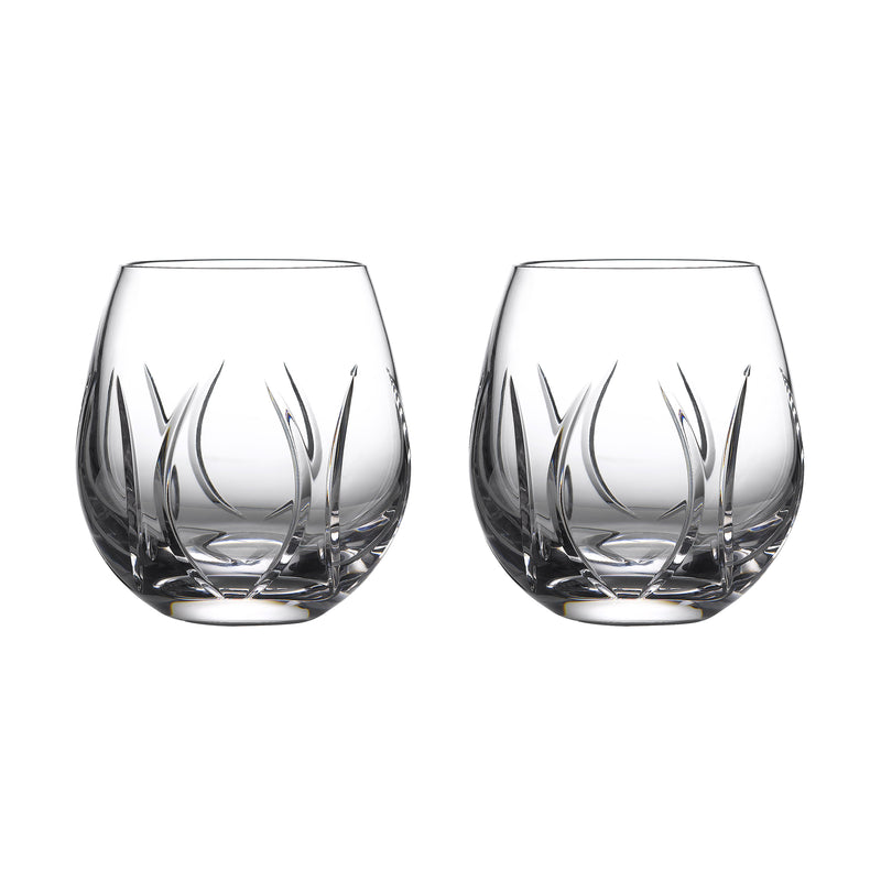 Waterford Crystal Tonn stemless wine glasses, set of 2, clear with etched flame pattern