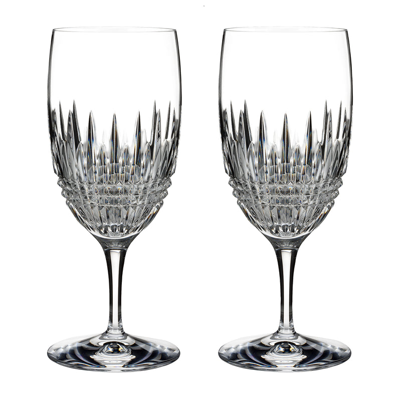 Set of 2 crystal iced beverage glasses, faceted diamond cuts, clear.