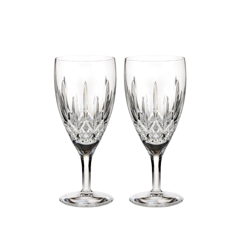 Set of 2 crystal iced beverage glasses with diamond-cut pattern and tall stems