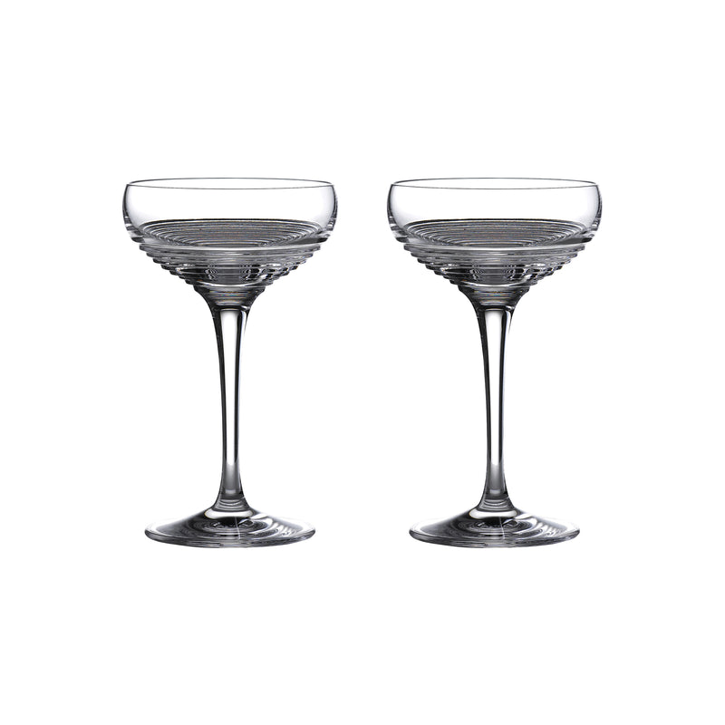 Waterford Crystal coupe glasses set of 2 with ribbed bowl and clear crystal stems
