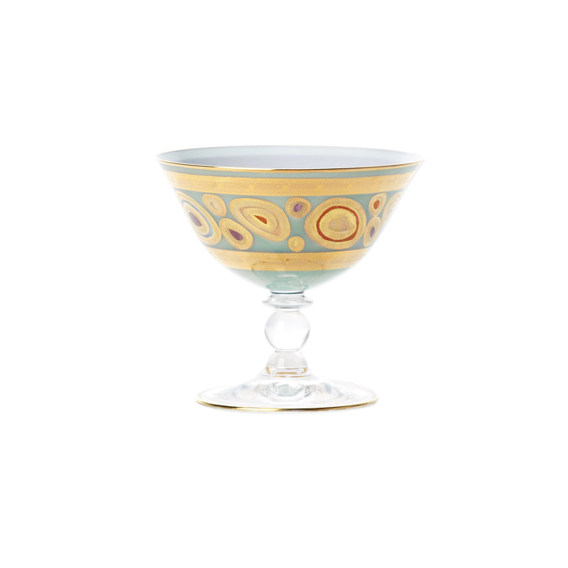 Vietri Regalia aqua dessert bowl with gold swirl pattern