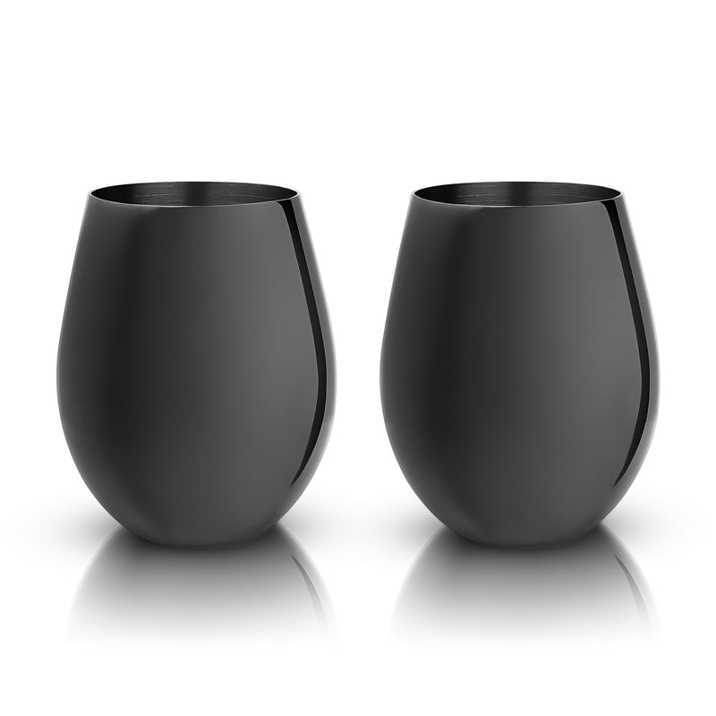 Set of 2 gunmetal stainless steel wine glasses, matte dark gray tulip shape