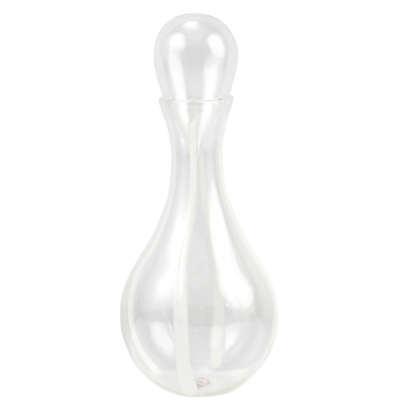 Clear glass decanter with narrow neck and rounded bulb body
