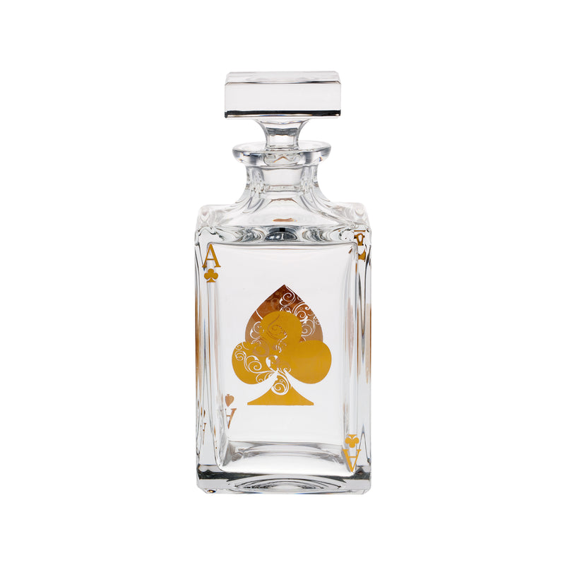 Vista Alegre golden poker whiskey decanter, clear glass with gold card design