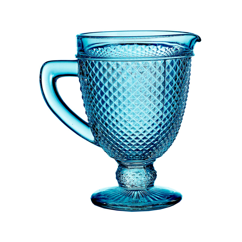 Vista Alegre Bicos blue glass pitcher with diamond pattern, handle and spout