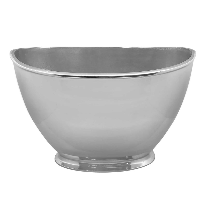 Mariposa Signature oval ice bucket, brushed silver metal with wide rim