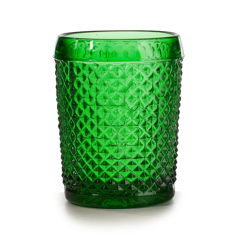 Vista Alegre Bicos set of 4 green double old-fashioned glasses with embossed diamond pattern