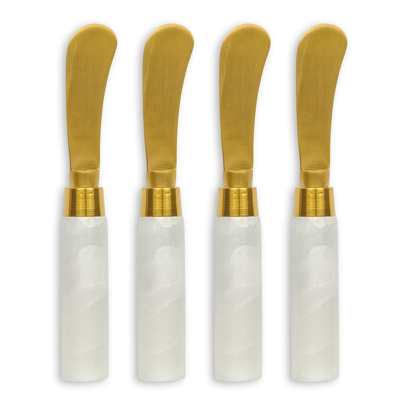 Set of 4 marble-handled spreaders with gold metal heads