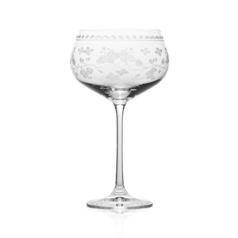 Mikasa vintage floral red wine glass, clear with engraved floral pattern