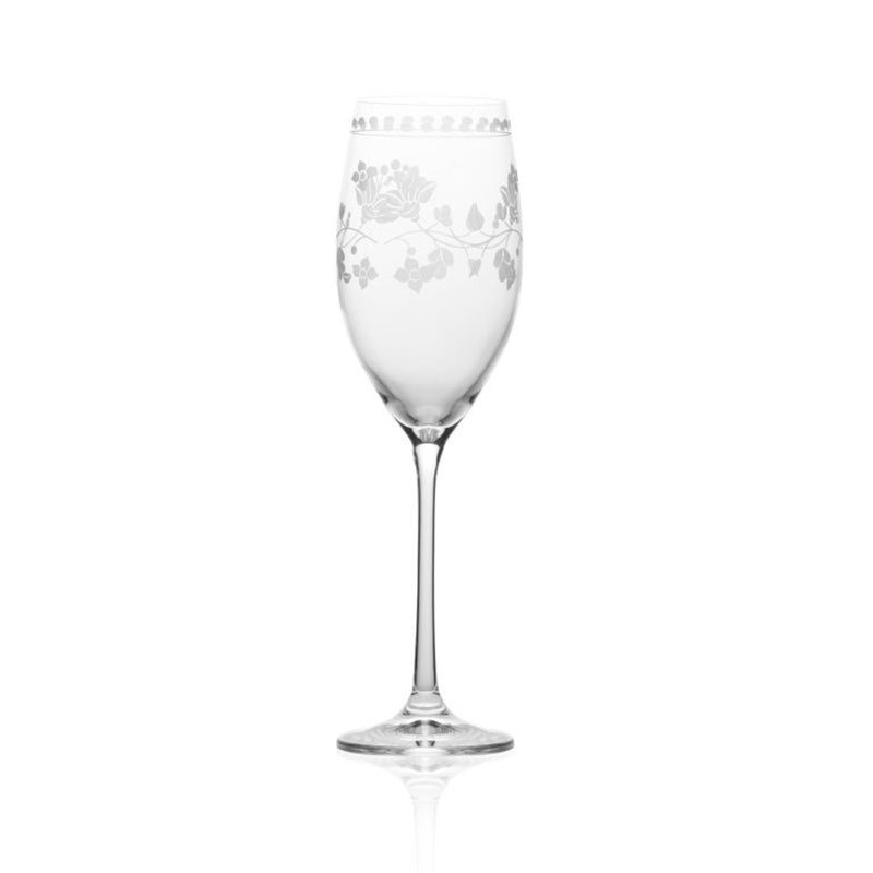 Mikasa vintage floral champagne flute with etched floral and vine pattern