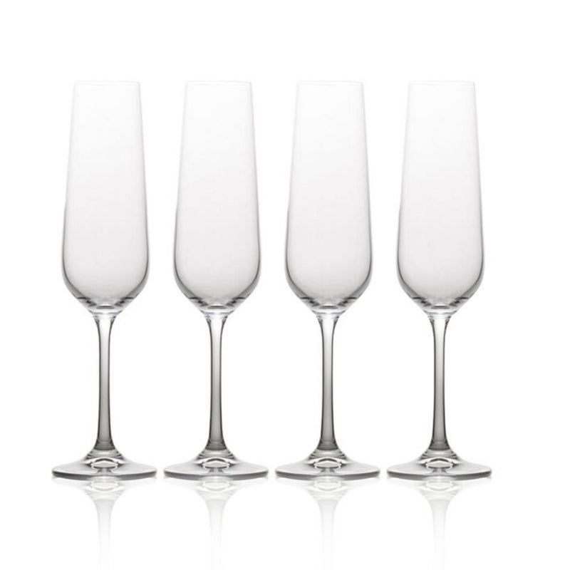Mikasa set of 4 ombre smoke champagne flutes, tall clear glass with gray-tinted bowl
