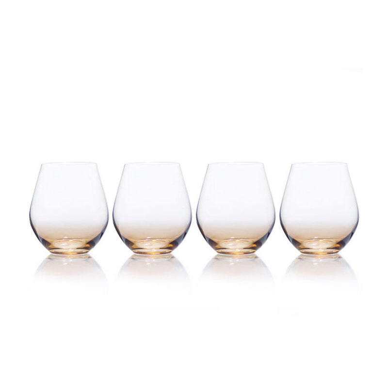 Mikasa set of 4 stemless ombre amber glasses with tinted base
