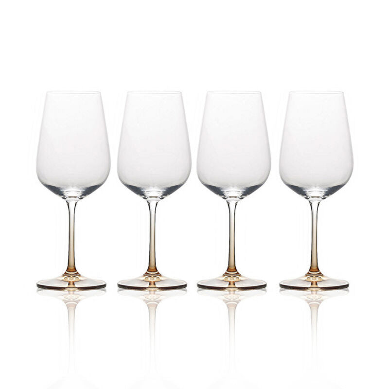 Set of 4 ombre amber white wine glasses, tall stem and rounded bowl