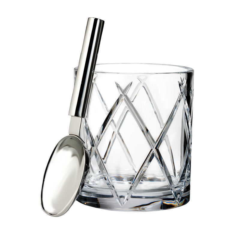 Waterford Crystal Olann crystal ice bucket with diamond-cut texture and matching scoop