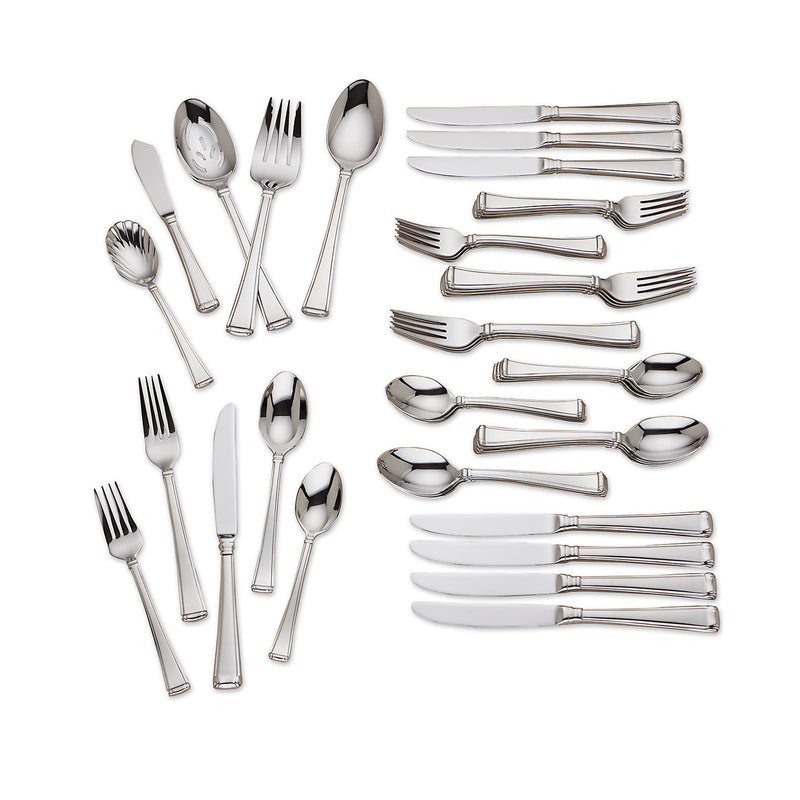 Polished 18/10 stainless steel flatware set, Gorham Column 45-piece assortment