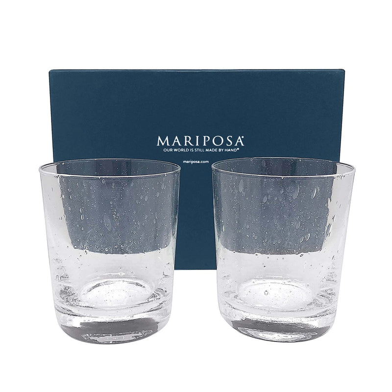 Mariposa Bellini set of 2 clear speckled double old-fashioned glass cups