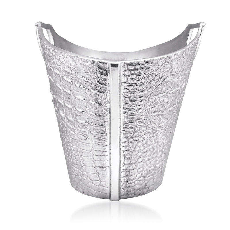 Mariposa croc-textured ice bucket, silver-tone with vertical metal seam