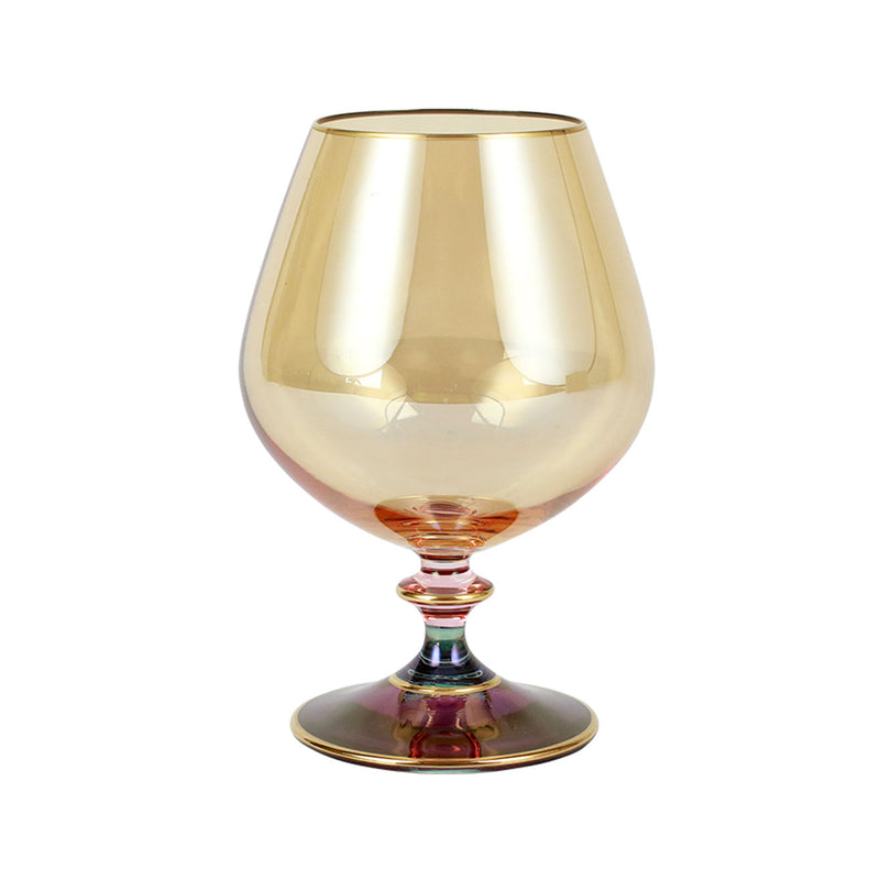 Vietri Regalia Deco purple brandy snifter glass with gold rim and jeweled base