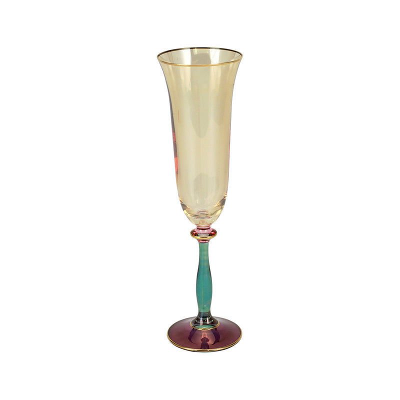 Vietri Regalia Deco champagne flute glass with purple bowl and green stem
