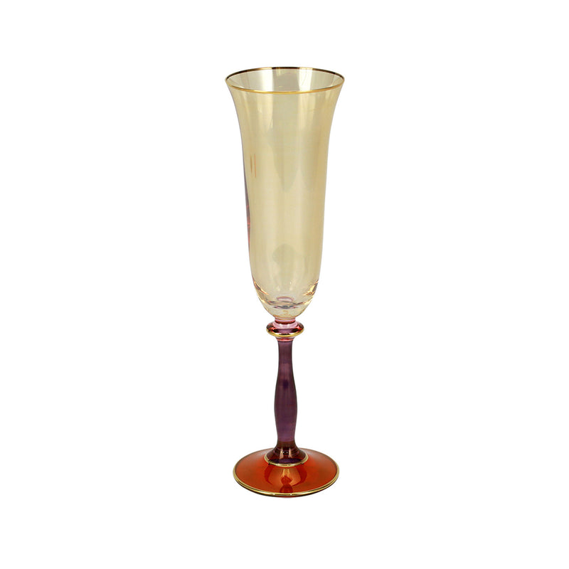 Vietri red champagne glass with gold rim and decorative red stem
