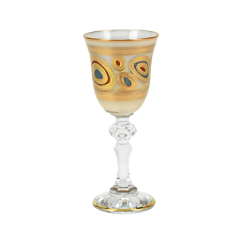 Vietri Regalia cream cordial glass with gold and teal decorative pattern