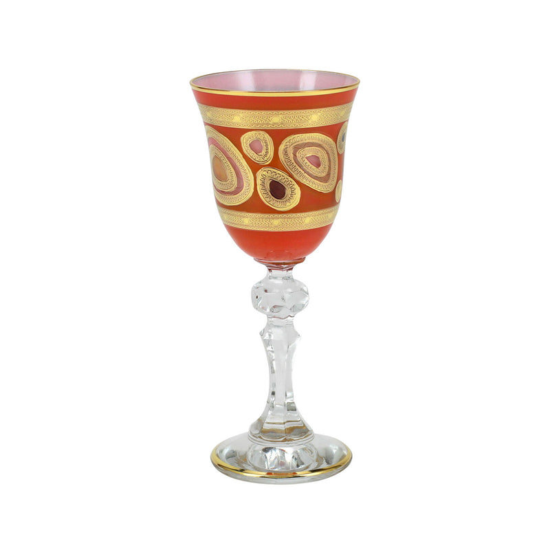 Vietri Regalia orange cordial glass with gold swirl design and clear stem base