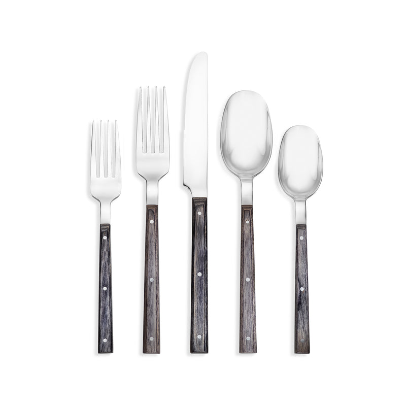 Skandia 20-pc flatware set with stainless steel spoons and forks, dark pakkawood handles