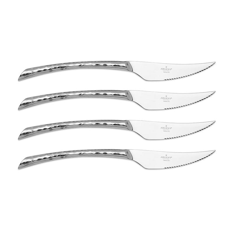 4-piece hammered stainless steel steak knife set with scalloped serrated edge