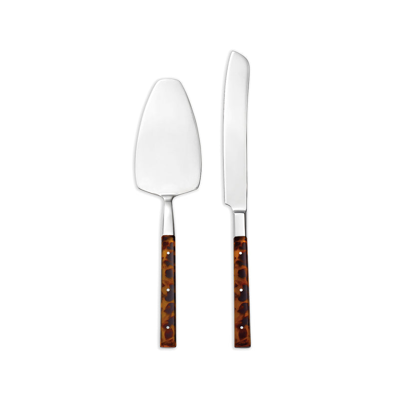 Argent Orfevres St. Laurent 2-piece stainless steel bridal serving set, brown tortoise handles